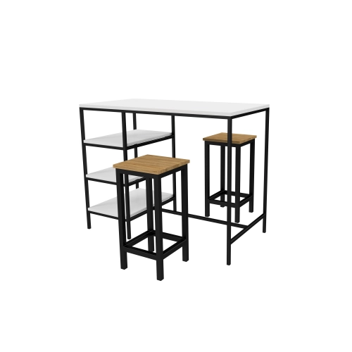 Zestaw Barowo - Jadalniany z Metalu , Blat Biały Płyta MDF  Stół +2 Taborety Model  ZETS-22